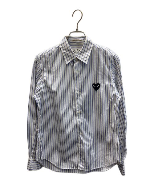 PLAY COMME des GARCONS（プレイ コムデギャルソン）PLAY COMME des GARCONS (プレイ コムデギャルソン) ハートワッペンストライプシャツ ホワイト×ブルー サイズ:Mの古着・服飾アイテム