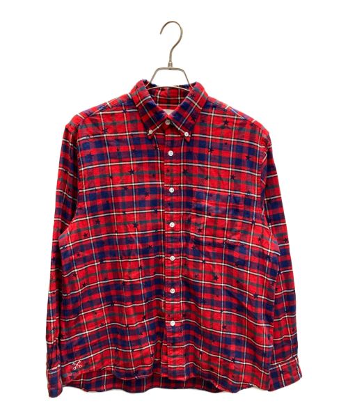 uniform experiment（ユニフォームエクスペリメント）uniform experiment (ユニフォームエクスペリメント) STAR FLANNEL CHECK BIG B.D SHIRT レッド×ネイビー サイズ:2の古着・服飾アイテム