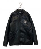 stussyステューシー）の古着「Brass Leather Coach Jacket」｜ブラック