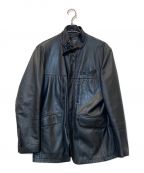 D'URBANダーバン）の古着「襟ベルト付スタンドカラーラムレザージャケット」｜ブラック