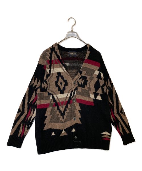 PENDLETON（ペンドルトン）PENDLETON (ペンドルトン) ダブルジャガード Vネック ニットカーディガン ブラック×ブラウン サイズ:Mの古着・服飾アイテム