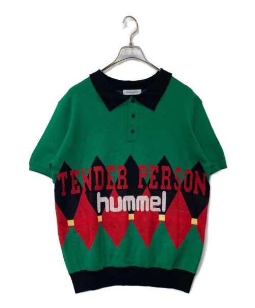 TENDER PERSON（テンダ―パーソン）TENDER PERSON (テンダーパーソン) hummel (ヒュンメル) KNIT POLOSHIRT ブラック×グリーン サイズ:2の古着・服飾アイテム