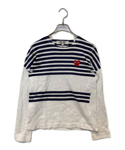 PLAY COMME des GARCONS（プレイ コムデギャルソン）PLAY COMME des GARCONS (プレイ コムデギャルソン) ハートパッチボーダー長袖Tシャツ ブルー×ホワイト サイズ:Sの古着・服飾アイテム