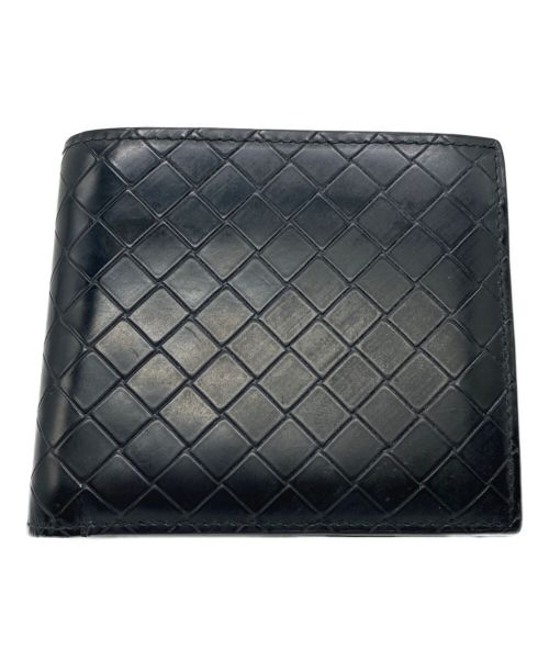 BOTTEGA VENETA（ボッテガベネタ）BOTTEGA VENETA (ボッテガベネタ) イントレチャート二つ折りウォレット ブラックの古着・服飾アイテム