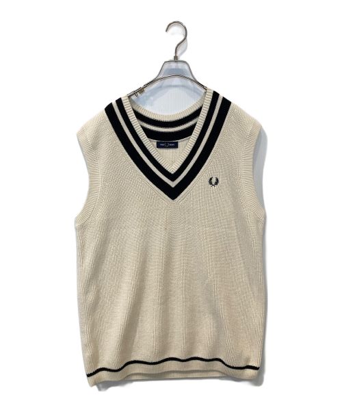 FRED PERRY（フレッドペリー）FRED PERRY (フレッドペリー) Striped Trim V-Neck Tank ベージュ サイズ:Lの古着・服飾アイテム