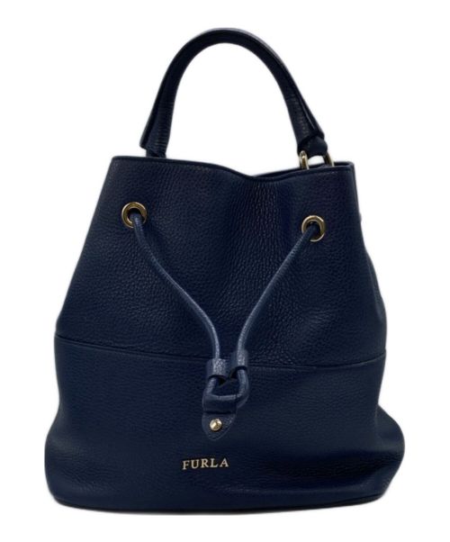 FURLA（フルラ）FURLA (フルラ) 巾着ショルダーバッグ ネイビーの古着・服飾アイテム