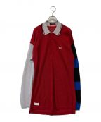 FRED PERRY×CHARLES JEFFREY LOVERBOYフレッドペリー×チャールズ ジェフリー ラバーボーイ）の古着「Glitter Knitted Rubgy Shirt」｜レッド