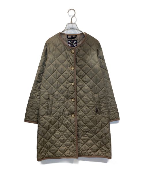 LAVENHAM（ラベンハム）LAVENHAM (ラベンハム) ラウンド ノーカラーキルティングロングコート ブラウン サイズ:36の古着・服飾アイテム