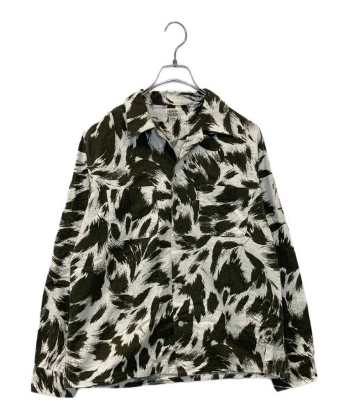 COOTIE PRODUCTIONS（クーティープロダクツ）COOTIE PRODUCTIONS (クーティープロダクツ) Wolf Print Nel Open Collar Shirt グリーン×ホワイト サイズ:XLの古着・服飾アイテム