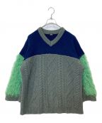 PAMEO POSEパメオポーズ）の古着「Switching V-neck Sweater」｜ネイビー×グリーン