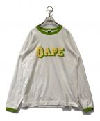 BAPE BY A BATHING APE×KAWSベイプバイアベイシングエイプ×カウズ）の古着「リンガーＴシャツ」｜ホワイト×グリーン