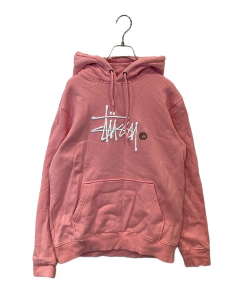 stussy（ステューシー）stussy (ステューシー) ロゴ刺繍パーカー　スウェットパーカー ピンク サイズ:Sの古着・服飾アイテム