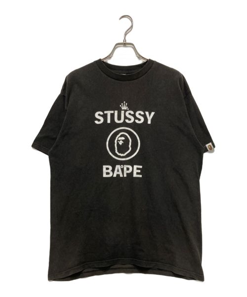 stussy（ステューシー）stussy (ステューシー) A BATHING APE (アベイシングエイプ) プリントTシャツ ブラック サイズ:Ⅿの古着・服飾アイテム