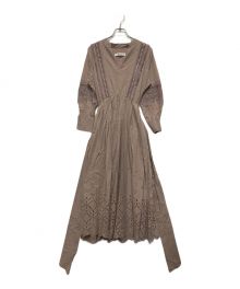 HER LIP TO（ハーリップトゥ）の古着「Belted Embroidered Cotton Dress」｜ベージュ