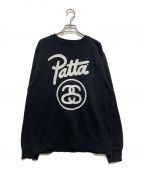 stussy×Pattaステューシー×パタ）の古着「クルーネックスウェット」｜ブラック