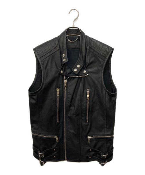 DIESEL Black Gold（ディーゼル ブラック ゴールド）DIESEL Black Gold (ディーゼル ブラック ゴールド) カウハイドレザーベスト ブラック サイズ:SIZE48の古着・服飾アイテム