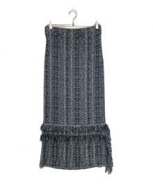 BEAMS BOY（ビームスボーイ）の古着「maturely / Knit Tweed Fringe Skirt」｜ブルー