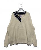 son of the cheese（サノバチーズ））の古着「ASYMMETRY V KNIT」｜アイボリー×ネイビー