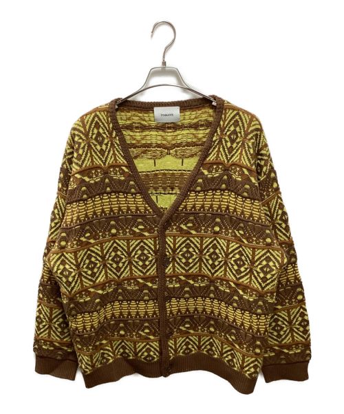 IROQUOIS（イロコイ）IROQUOIS (イロコイ) 7GG COOGI TUCK KNIT CARDIGAN ブラウン×イエロー サイズ:3の古着・服飾アイテム