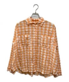 PLEATS PLEASE（プリーツプリーズ）の古着「シワ加工ギンガムチェックシャツ」｜オレンジ