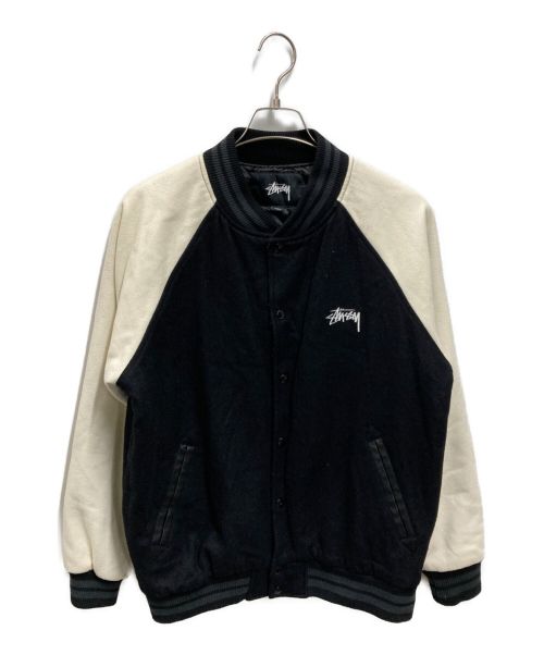 stussy（ステューシー）stussy (ステューシー) Two Tone Wool Varsity Jacket ブラック×ホワイト サイズ:Mの古着・服飾アイテム