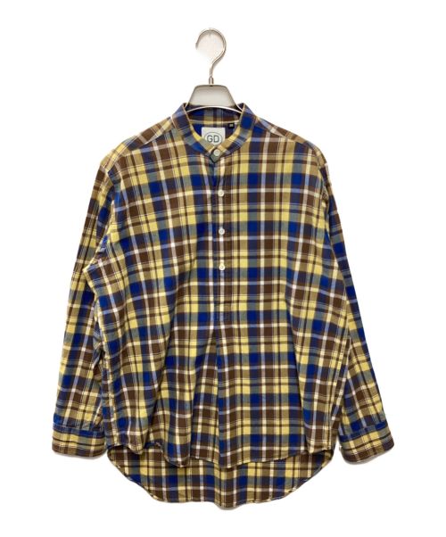 GD James Mortimer（（GDジェームスモルティマー））GD James Mortimer (（GDジェームスモルティマー）) Grandad Collar Shirts ブラウン×ブルー サイズ:SIZE38の古着・服飾アイテム