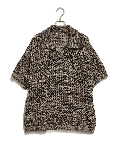 NKNIT（ンニット）NKNIT (ンニット) コットンメッシュニットポロシャツ ブラック×アイボリー サイズ:FREEの古着・服飾アイテム