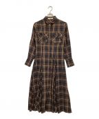 HER LIP TOハーリップトゥ）の古着「Checkered Pleats Long Shirt Dress」｜ブラウン×ブラック