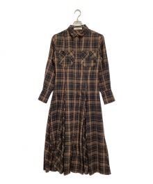 HER LIP TO（ハーリップトゥ）の古着「Checkered Pleats Long Shirt Dress」｜ブラウン×ブラック