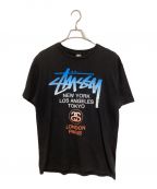 stussyステューシー）の古着「ストックロゴプリントTシャツ」｜ブラック