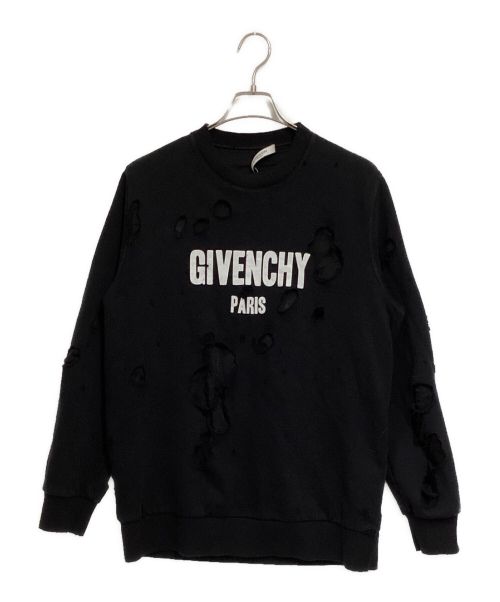 GIVENCHY（ジバンシィ）GIVENCHY (ジバンシィ) デストロイ加工ロゴプリントスウェット ブラック サイズ:Mの古着・服飾アイテム