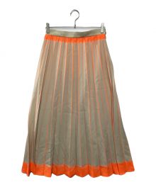 Mame Kurogouchi（マメクロゴウチ）の古着「Itajime Shibori' Pleated Skirt」｜ベージュ×オレンジ