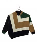 CULLNI×STUDIOUSクルニ×ステュディオス）の古着「別注COLOR BLOCK TURTLE KNIT」｜グリーン×アイボリー