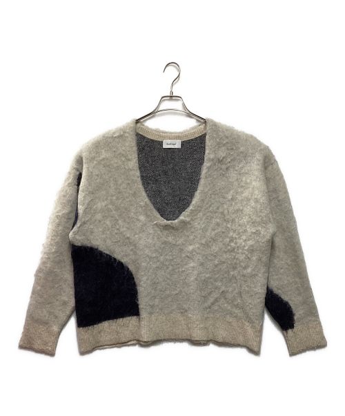 Knuth Marf（クヌースマーフ）Knuth Marf (クヌースマーフ) Uneck knit pullover ベージュ×ネイビー サイズ:Fの古着・服飾アイテム