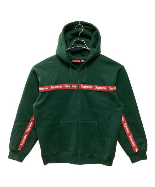 SUPREME（シュプリーム）SUPREME (シュプリーム) text stripe zip up hooded sweatshirt グリーン サイズ:Lの古着・服飾アイテム