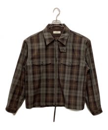 UNFIL（アンフィル）の古着「plaid wool gabardine full zip overshirt」｜ブラウン