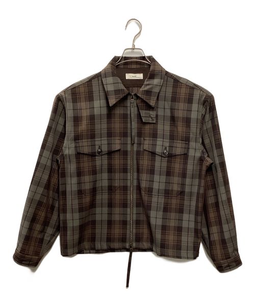 UNFIL（アンフィル）UNFIL (アンフィル) plaid wool gabardine full zip overshirt ブラウン サイズ:3の古着・服飾アイテム