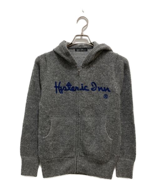 Hysteric Glamour（ヒステリックグラマー）Hysteric Glamour (ヒステリックグラマー) ヒステリックグラマー　アルパカ混ロゴ刺繍ニットパーカー グレー サイズ:Freeの古着・服飾アイテム