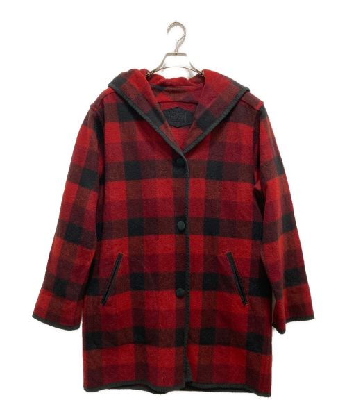 WOOLRICH（ウールリッチ）WOOLRICH (ウールリッチ) フーデッドウールコート ブラック×レッド サイズ:Mの古着・服飾アイテム