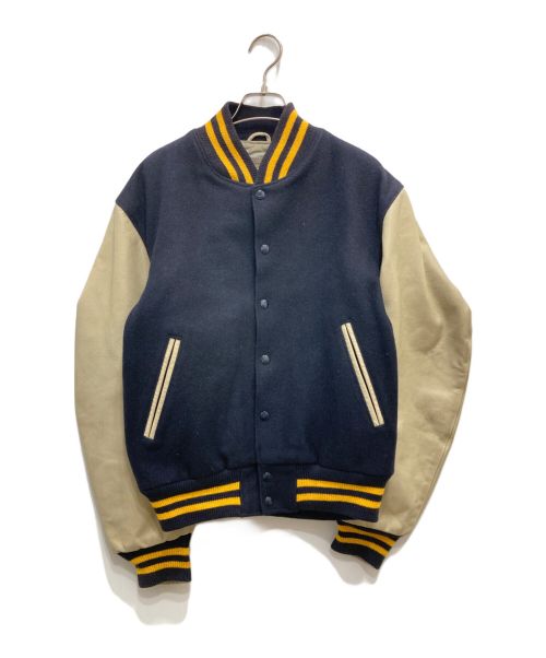 Golden Bear（ゴールデンベア）Golden Bear (ゴールデンベア) レザースリーブスタジャン ネイビー×ベージュ サイズ:Mの古着・服飾アイテム