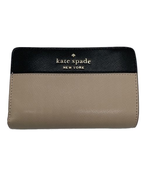 Kate Spade（ケイトスペード）Kate Spade (ケイトスペード) バイカラ-2つ折り財布 ベージュ×ブラックの古着・服飾アイテム