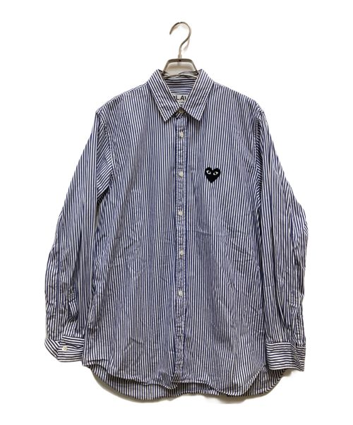 PLAY COMME des GARCONS（プレイ コムデギャルソン）PLAY COMME des GARCONS (プレイ コムデギャルソン) ハートワッペンストライプシャツ ブルー×ホワイト サイズ:Mの古着・服飾アイテム