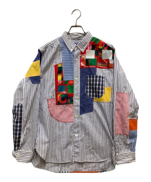 COMME des GARCONS JUNYA WATANABE MAN（コム デ ギャルソン ジュンヤ ワタナベ マン）COMME des GARCONS JUNYA WATANABE MAN (コム デ ギャルソン ジュンヤ ワタナベ マン) ストライプ×多素材パッチワークシャツ マルチカラー サイズ:Mの古着・服飾アイテム