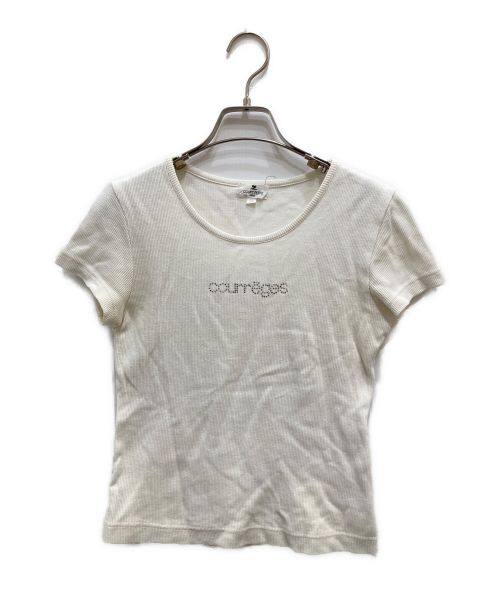 courreges（クレージュ）courreges (クレージュ) ラインストーンロゴラメカットソー アイボリー サイズ:Mの古着・服飾アイテム