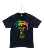 stussyステューシー）の古着「world Tour Tシャツ/ワールドツアーティーシャツ」｜ブラック×レインボー