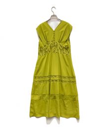 Ameri（アメリ）の古着「LACE DOCKING LACE UP DRESS / レースドッキングレースアップドレス 」｜黄緑