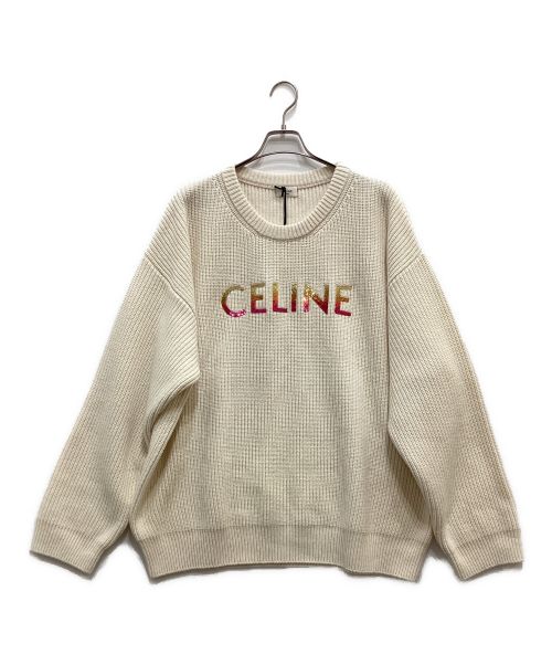 CELINE（セリーヌ）CELINE (セリーヌ) スパンコールロゴニット アイボリー サイズ:XLの古着・服飾アイテム