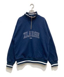 X-LARGE（エクストララージ）の古着「STRIPED RIB HALF ZIP SWEAT」｜ネイビー