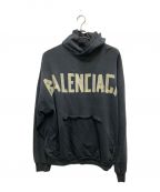 BALENCIAGAバレンシアガ）の古着「Tape Type Ripped Pocket Hoodie/テープタイプリップドポケットフーディ」｜ブラック