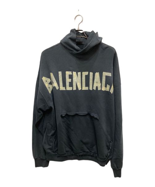 BALENCIAGA（バレンシアガ）BALENCIAGA (バレンシアガ) Tape Type Ripped Pocket Hoodie/テープタイプリップドポケットフーディ ブラック サイズ:Mの古着・服飾アイテム